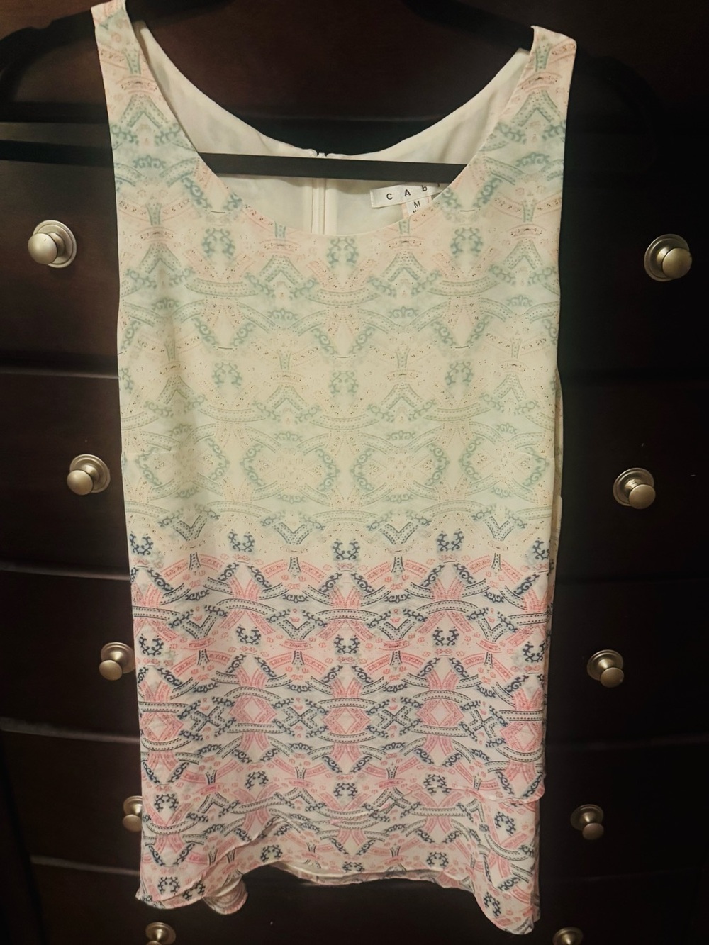 CAbi Pastel Pink & Mint Printed Sleeveless Tunic